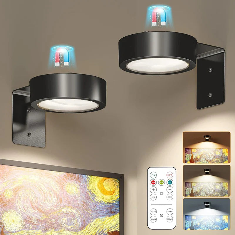 3-Pack-Magnetic-Picture-Lights-with-Remote-Dimmable-Battery-Art-Wall-Lights-Picture-Lights