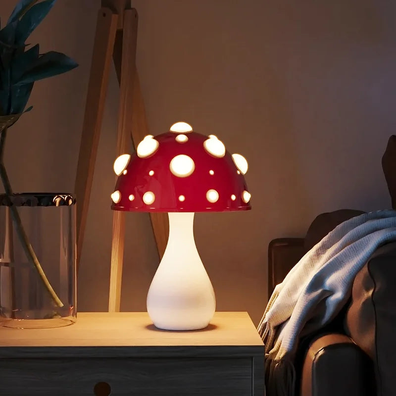 Amanita Mushroom LED Lamp Warm Light Bedside Night Light Desk Decor USB Home