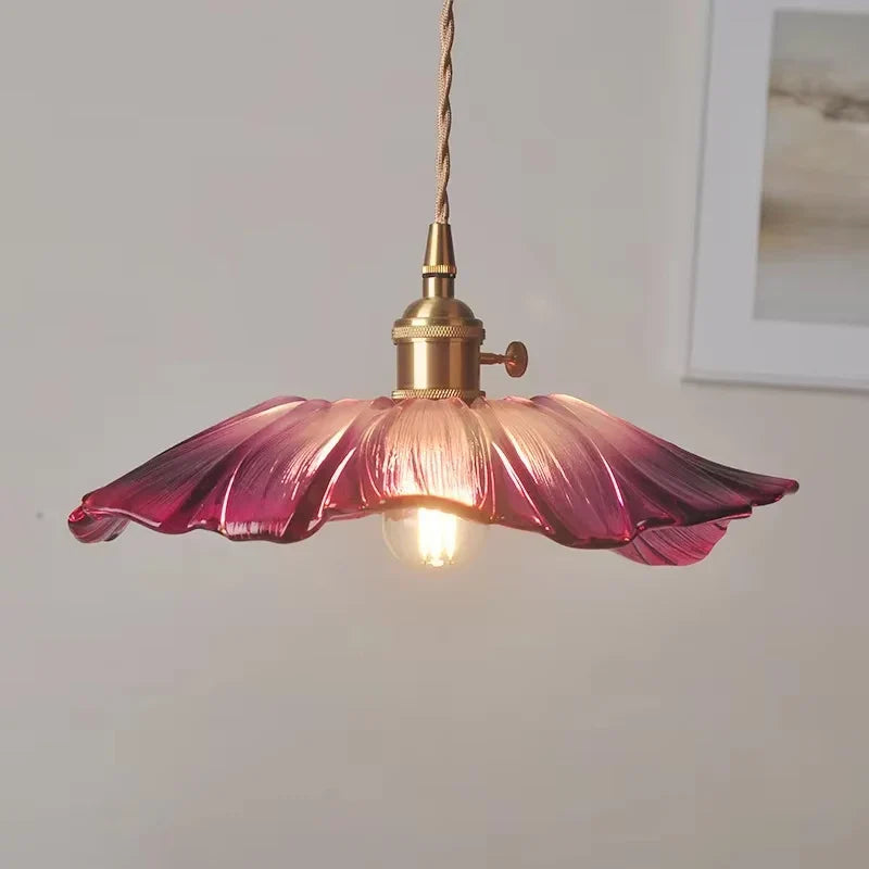 Vintage Flower Glass Pendant Light Hanging Ceiling Lamp for Bedroom Living Room