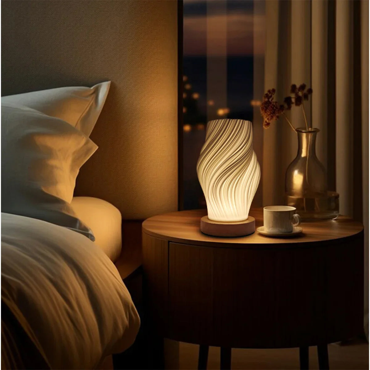 USB LED 3D Pleated Desk Lamp Dimmable Bedside Table Lamp Modern Bedroom Light