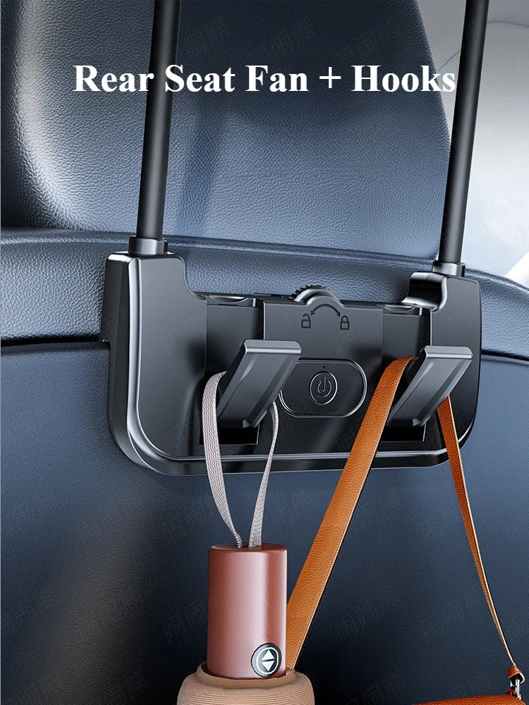Car Rear Seat Fan Dual Head USB-C 360° Rotation 3-Speed