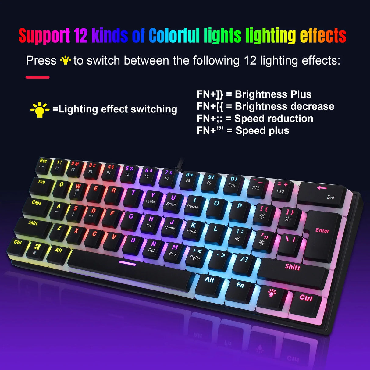 60% Wired Gaming Keyboard – 61-Key Compact RGB Backlight Waterproof for PC & Mac