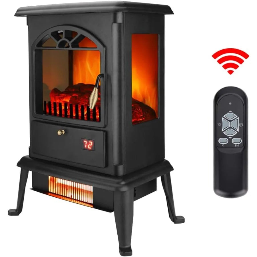 22" Freestanding Electric Fireplace Infrared Heater with Remote & Overheat Protection