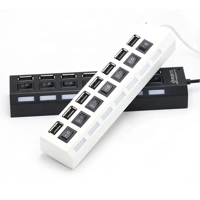 7 Port USB Hub with Switch Powered USB Splitter for PC Laptop MacBook