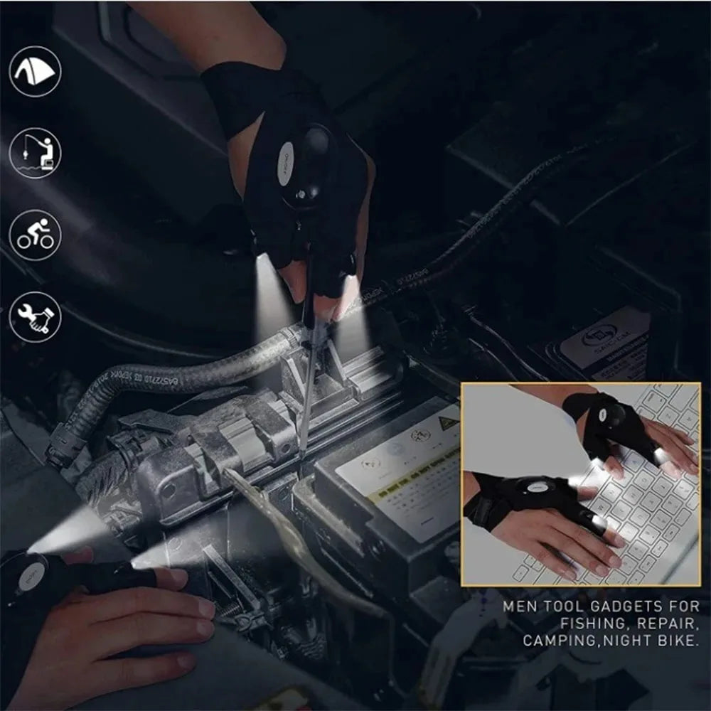 LED Cycling Gloves – Fingerless Gloves with Lights for Fishing, Outdoor & Sports