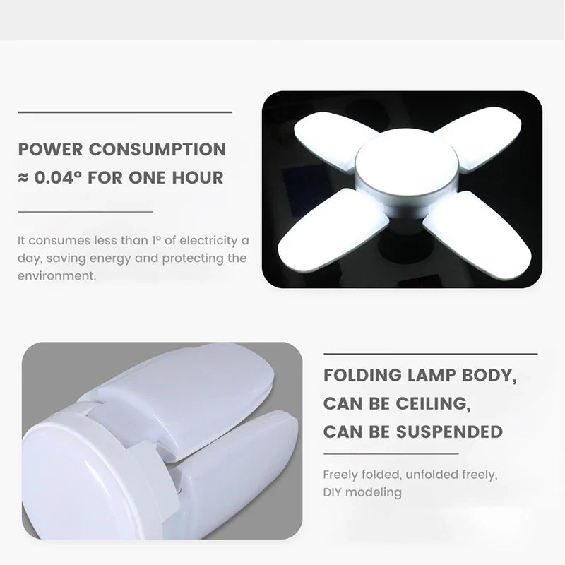 E27 Foldable LED Garage Light Fan Bulb 6500K Deformable Ceiling Lamp