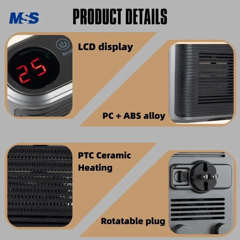 600W Plug In Wall Heater PTC Ceramic Bathroom Bedroom Mini Electric Room Heater