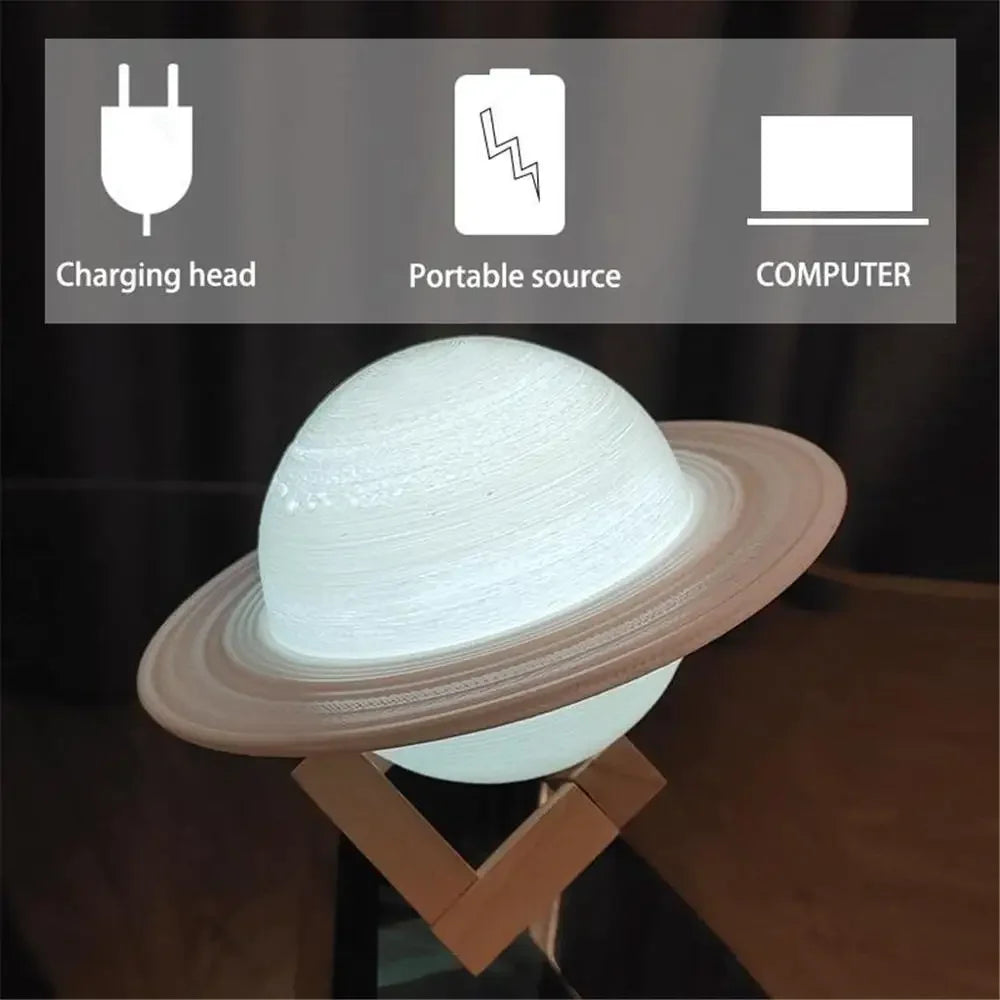 3D Saturn Moon Lamp 16 Color LED Night Light Remote Touch Bedroom Kids Gift