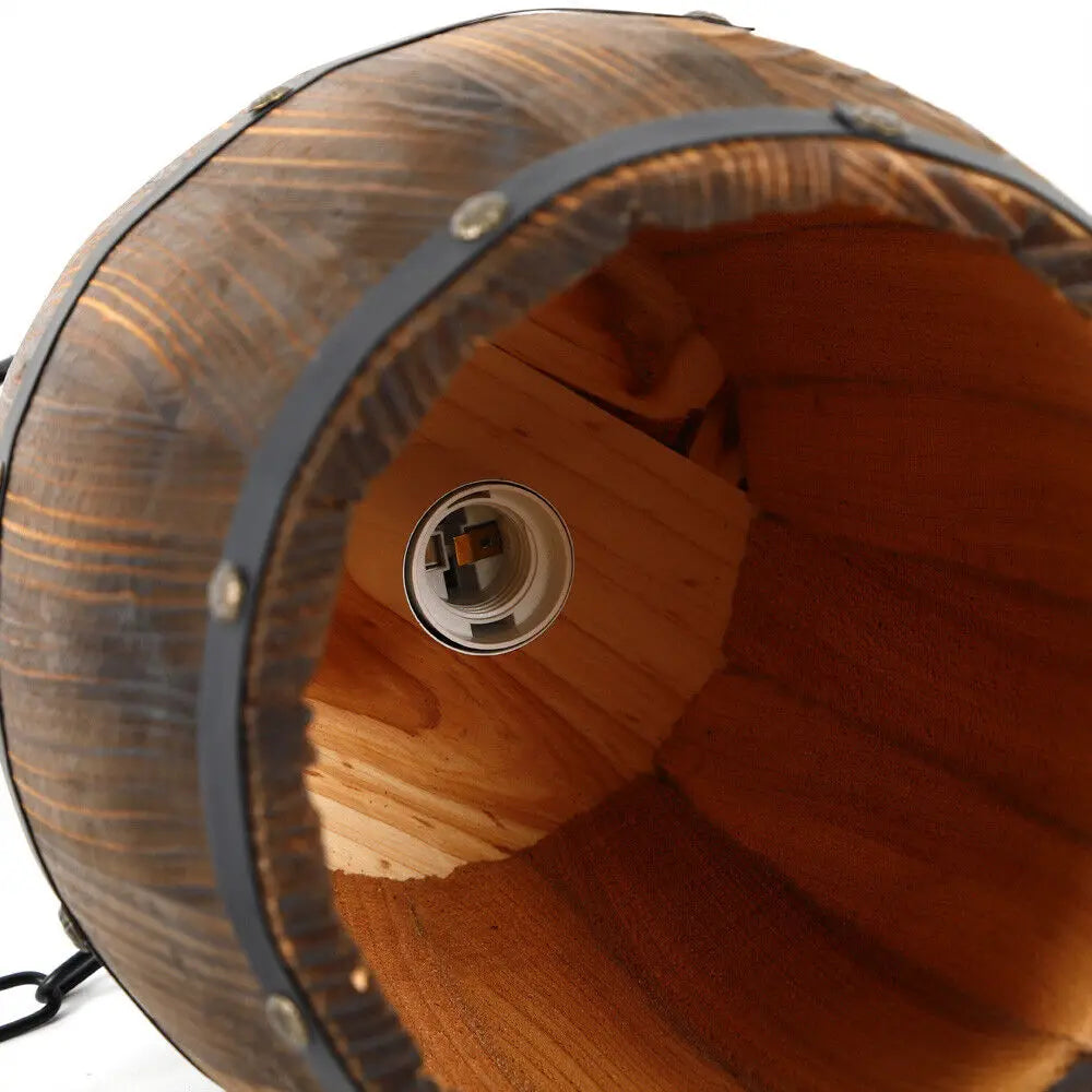 Vintage Wine Barrel Pendant Light Rustic Wooden Ceiling Lamp for Bar Cafe