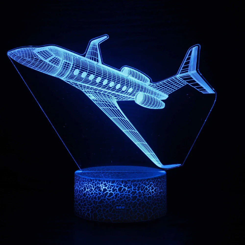 Airplane 3D LED Night Light Kids Bedroom Illusion Lamp USB Bedside Table Decor