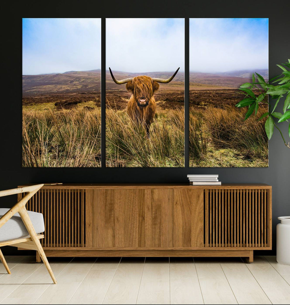 Scottish Highland Cow Cattle Art Canvas Print Farmhouse Wall