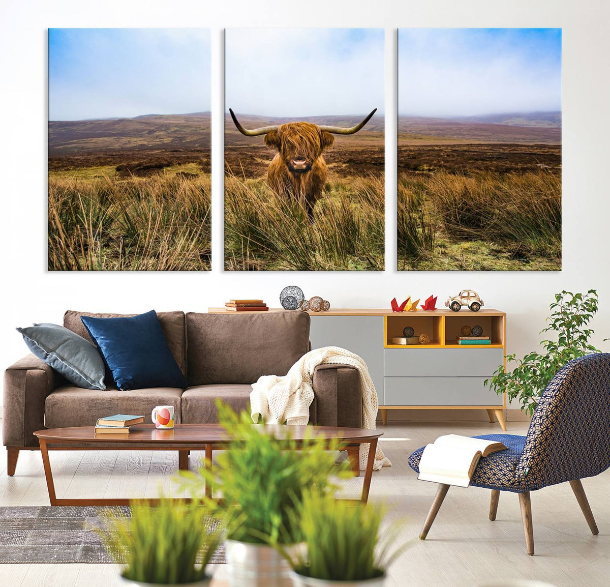 Scottish Highland Cow Cattle Art Canvas Print Farmhouse Wall