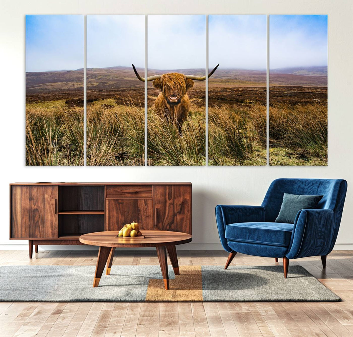 Scottish Highland Cow Cattle Art Canvas Print Farmhouse Wall
