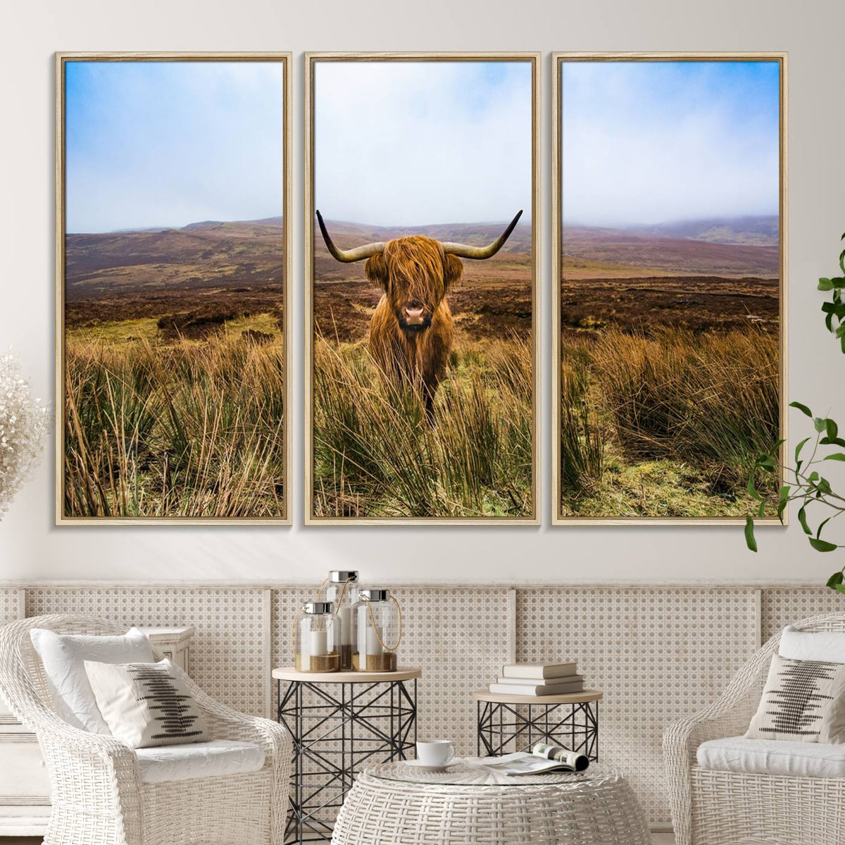 Scottish Highland Cow Cattle Art Canvas Print Farmhouse Wall