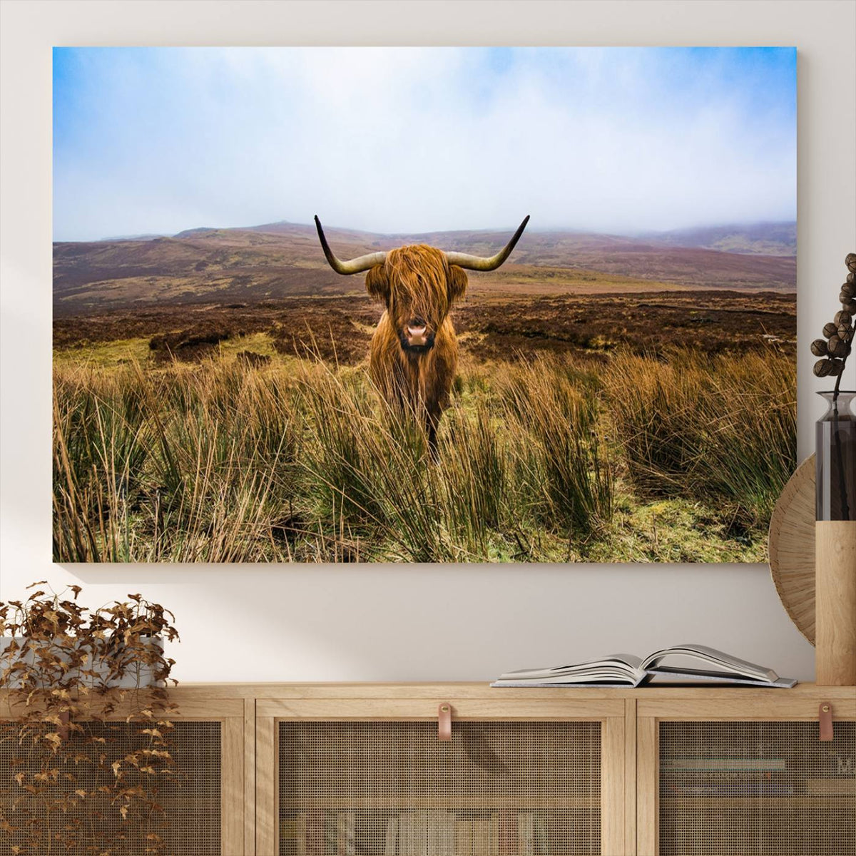 Scottish Highland Cow Cattle Art Canvas Print Farmhouse Wall