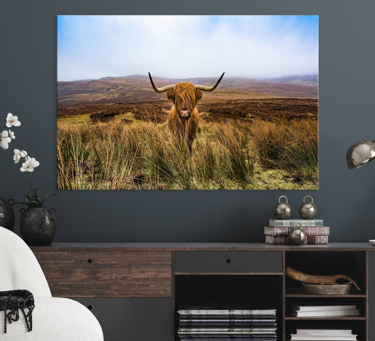 Scottish Highland Cow Cattle Art Canvas Print Farmhouse Wall