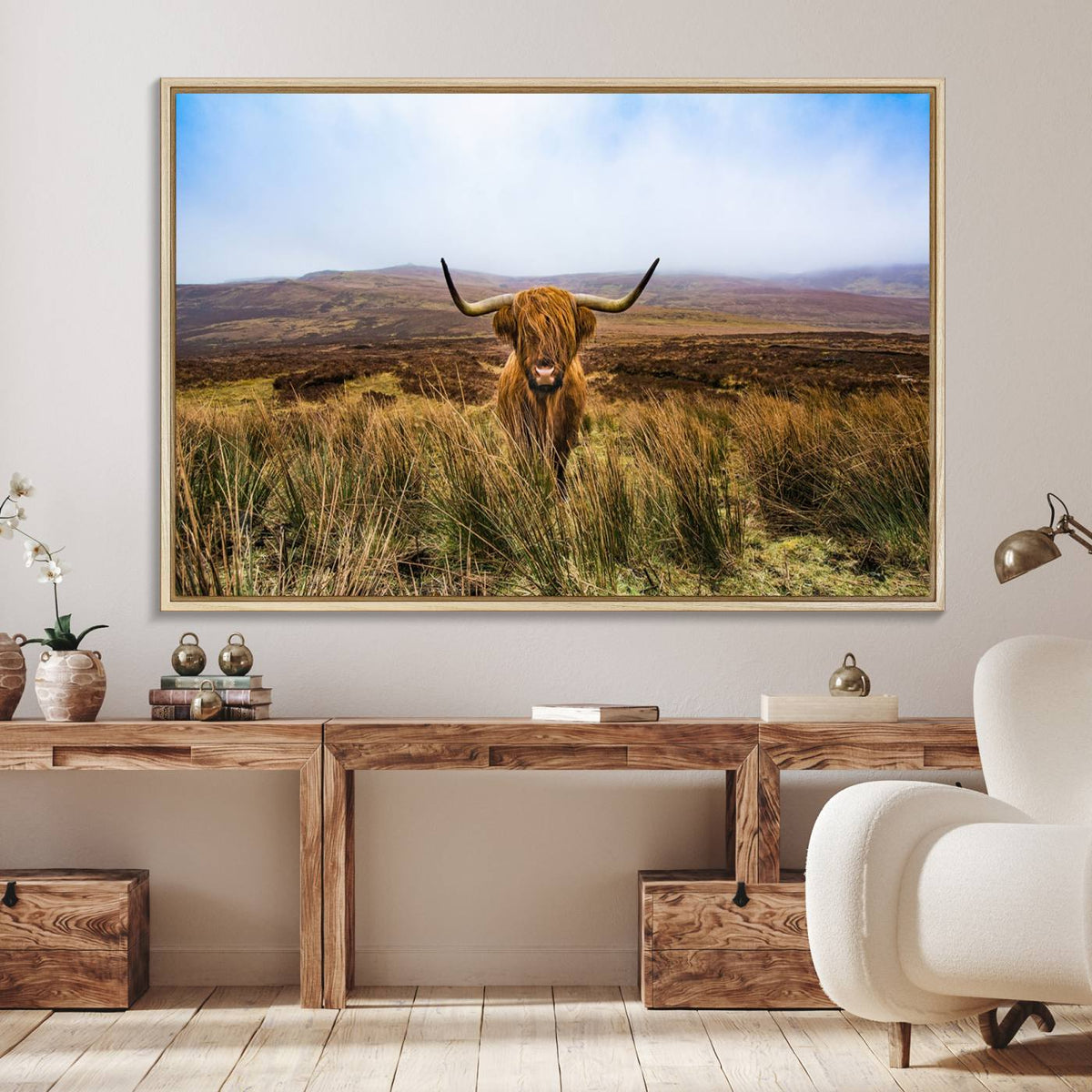 Scottish Highland Cow Cattle Art Canvas Print Farmhouse Wall