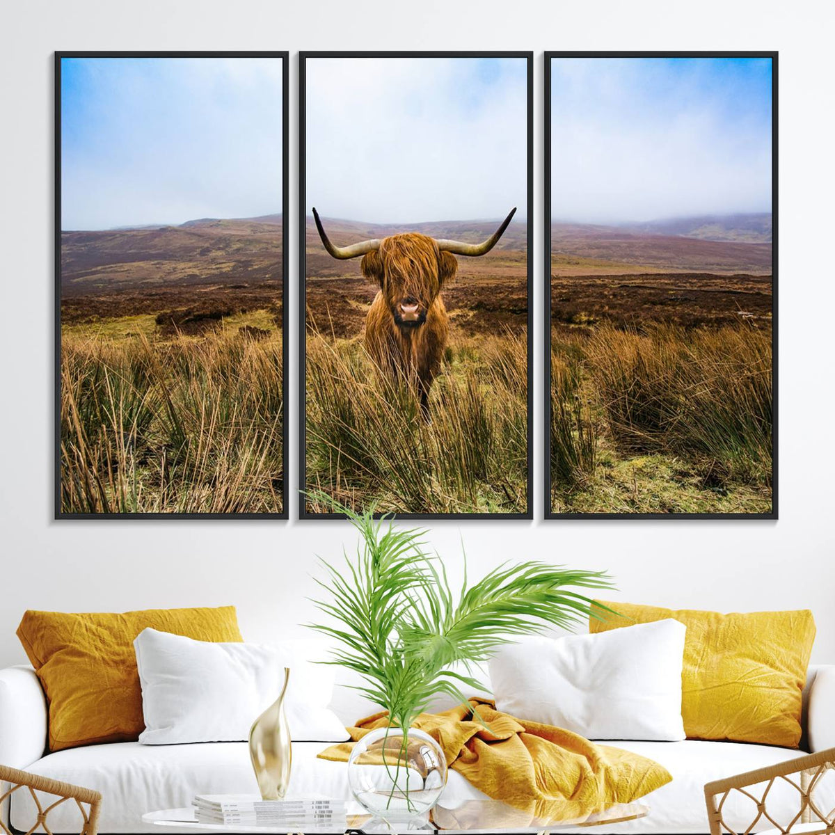 Scottish Highland Cow Cattle Art Canvas Print Farmhouse Wall