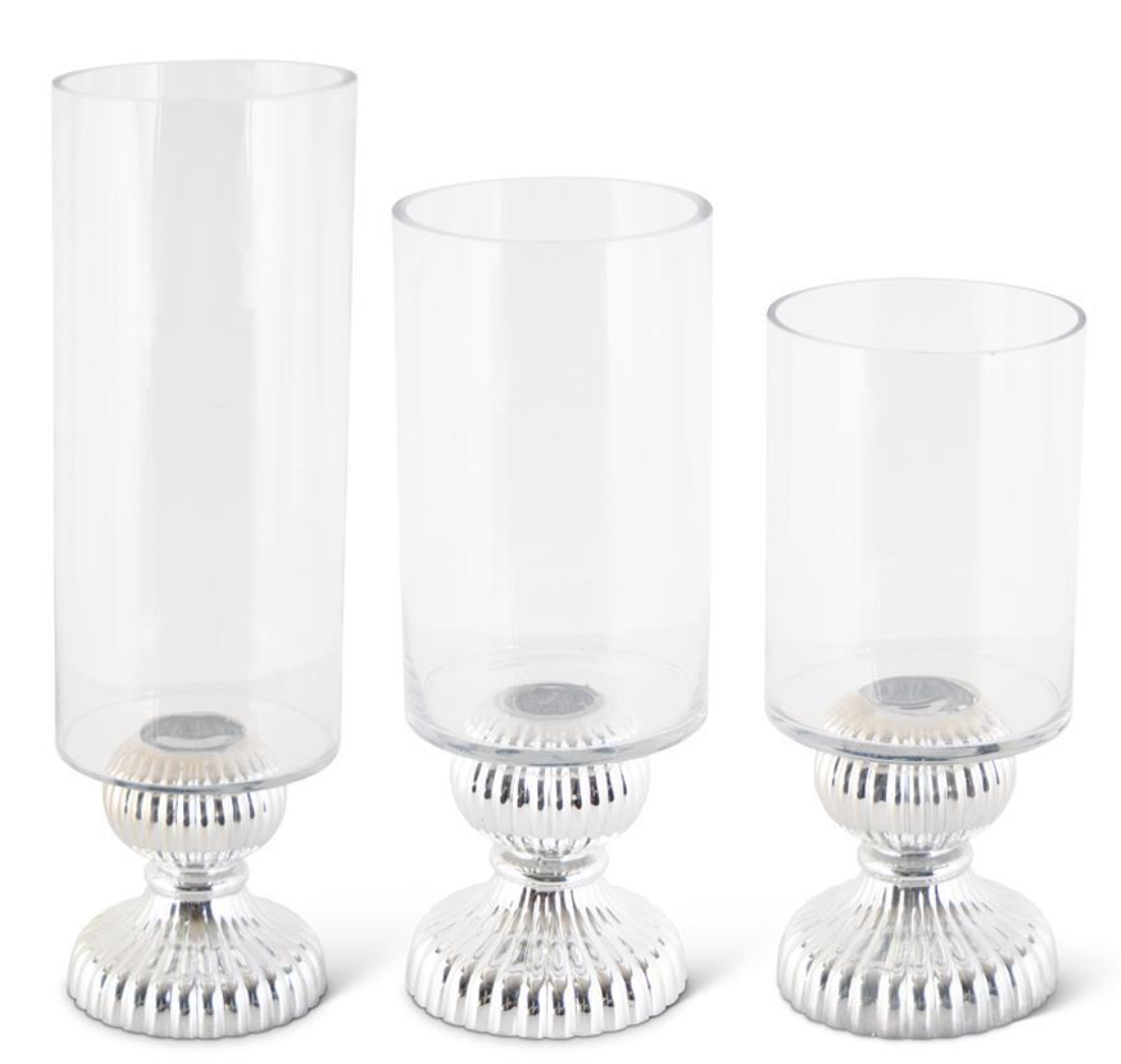 SET-OF-3-CLEAR-VASES-WITH-SILVER-RIBBED-BASE-AVAILABLE