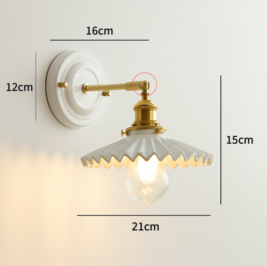 Vintage Japanese Ceramic Brass Wall Light E27 Hardwired