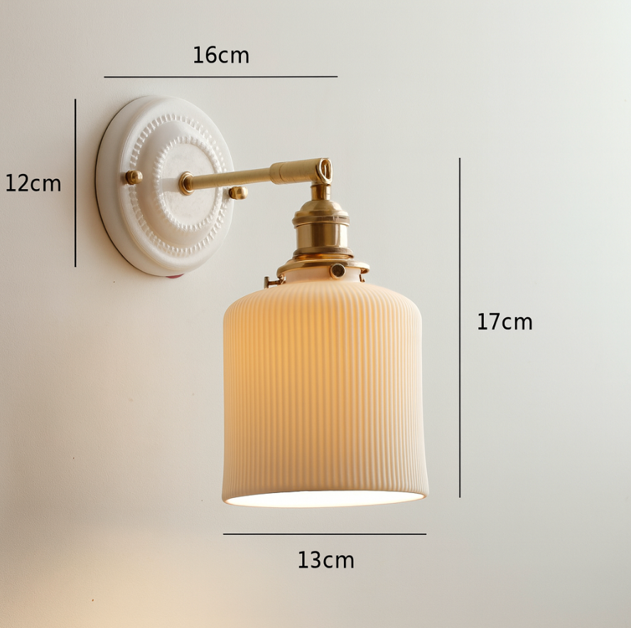 Vintage Japanese Ceramic Brass Wall Light E27 Hardwired