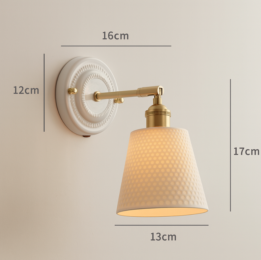 Vintage Japanese Ceramic Brass Wall Light E27 Hardwired