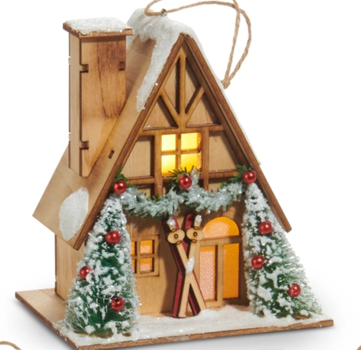 5" LIGHTED LODGE HOUSE ORNAMENT
