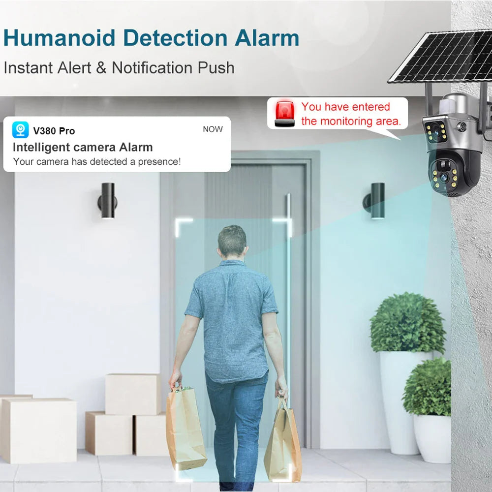 4G WiFi Solar Security Camera Dual Lens 8MP 4K PIR Night Vision Outdoor