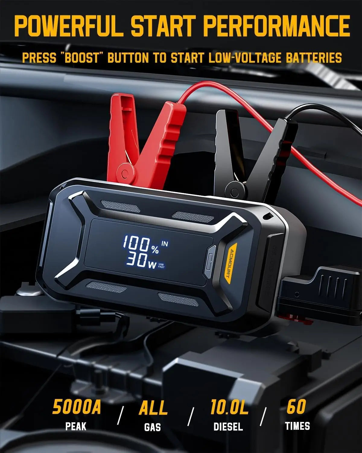 5000A Car Jump Starter 12V Portable Battery Booster Power Bank for Gas Diesel