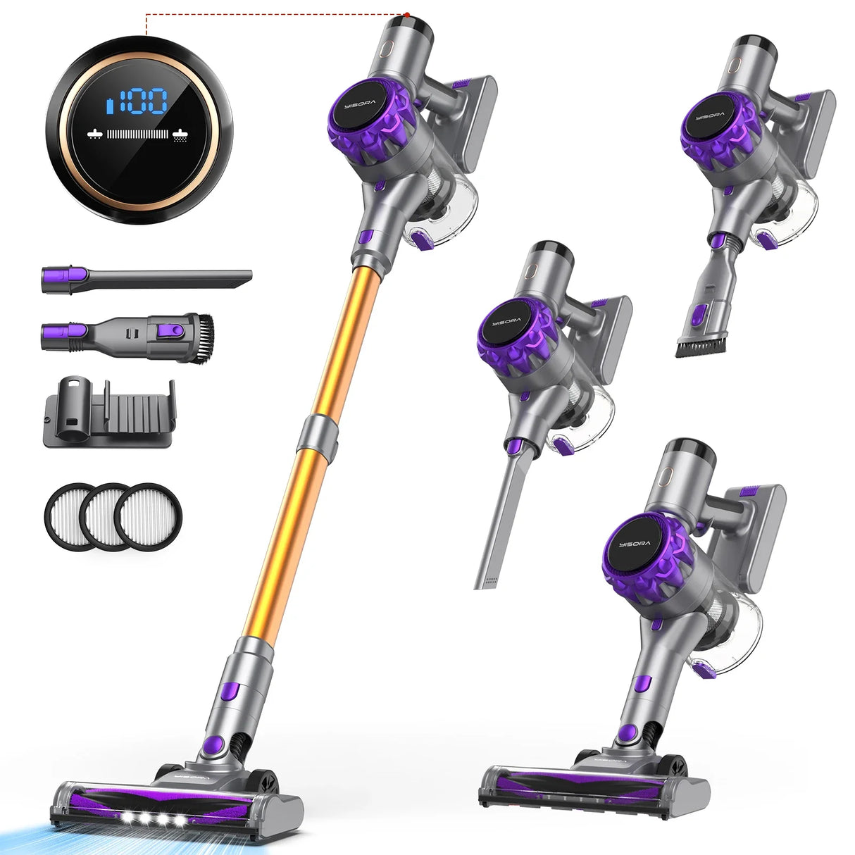 Cordless Vacuum Cleaner 30KPa Powerful Suction 55 Min Runtime Pet Hair