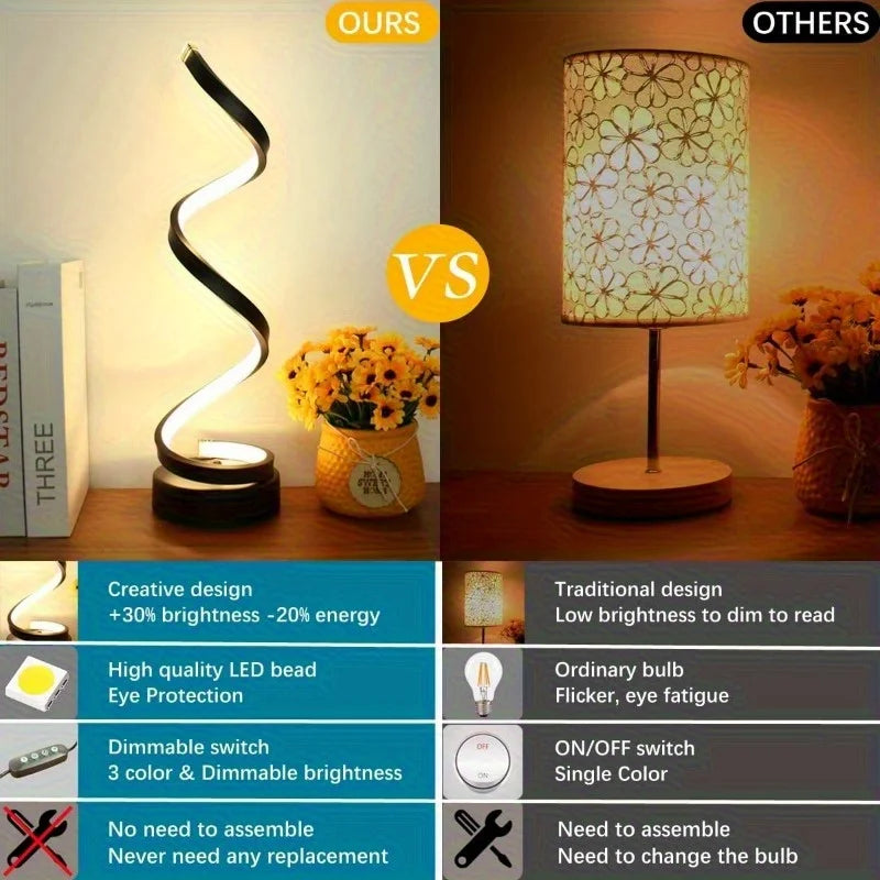 Classic Creative Spiral LED Table Lamp, Modern Minimalist Dimmable Spiral Table Lamp, Adjustable Arm, Soft Light, Multifunction