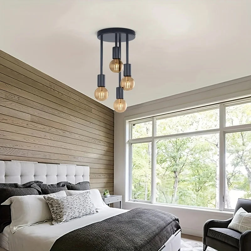 Black Modern 4 Light E27 Ceiling Fixture Bedroom Kitchen Hallway Chandelier