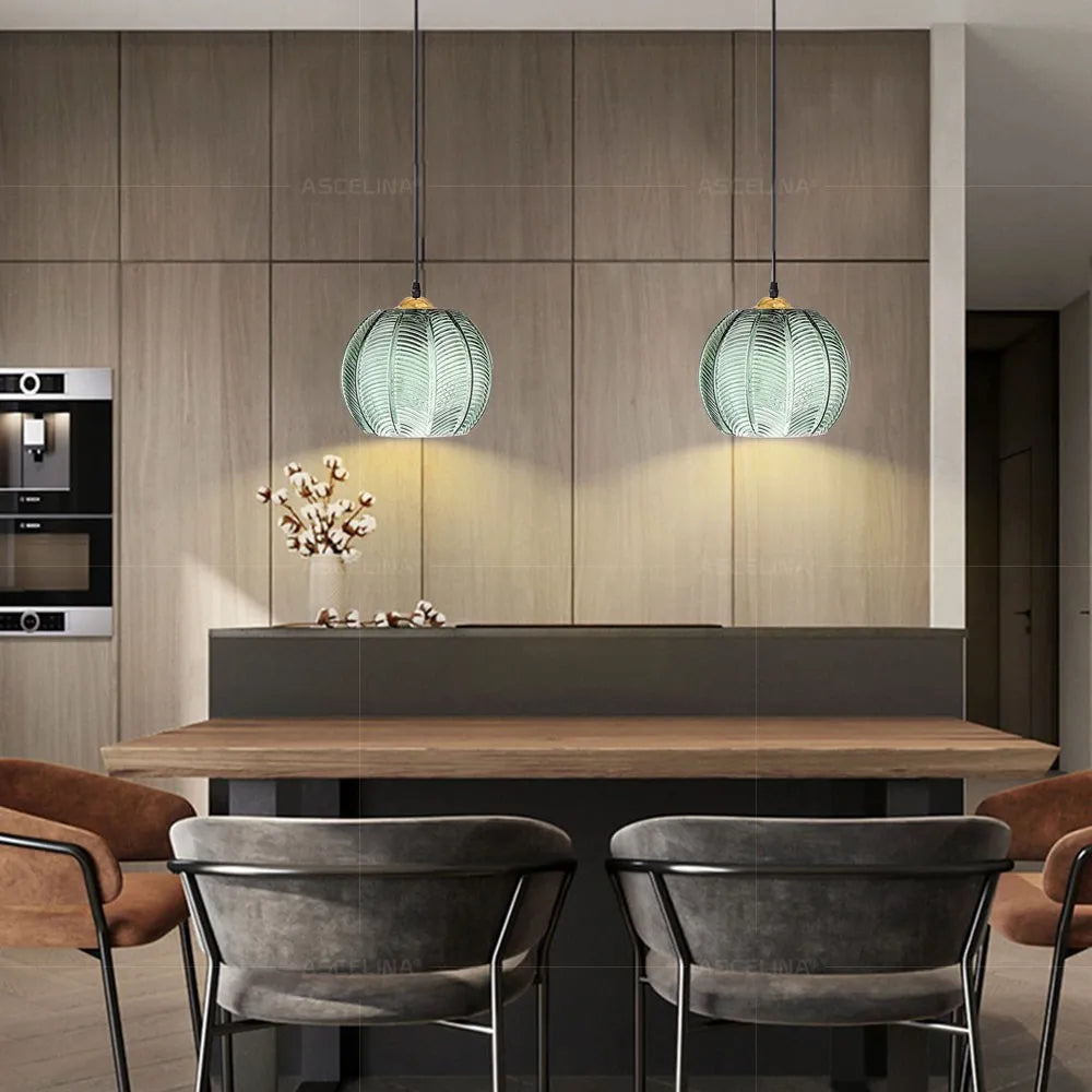 Modern Glass Pendant Light – Green Leaf Hanging Lamp for Bedroom & Living Room