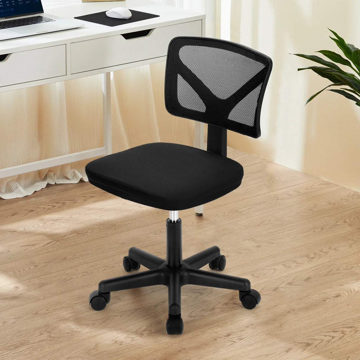 Armless Mesh Office Chair Low Back Adjustable Height Swivel Computer Chair