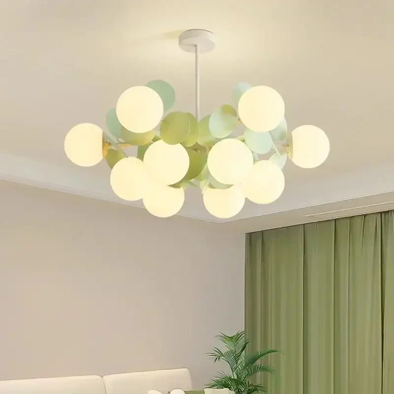 Nordic Green Molecule Glass Chandelier LED Pendant Light Bedroom Home Restaurant