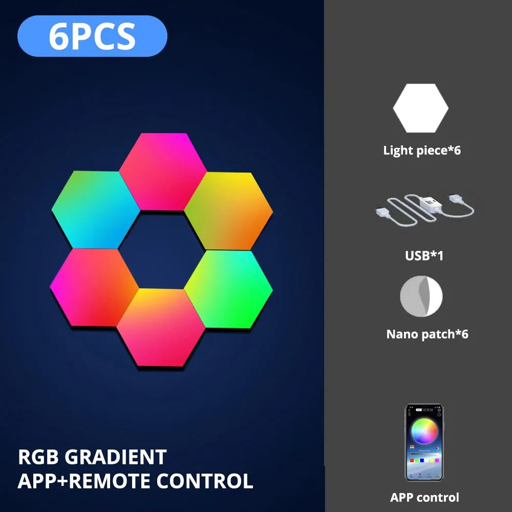 Hexagon LED Wall Lights RGB Panels with Music Sync App Control for Bedroom