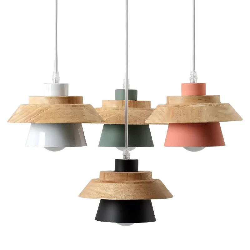 Modern Wood Pendant Light Nordic Macaron Hanging Lamp for Living Room Bedside Decor