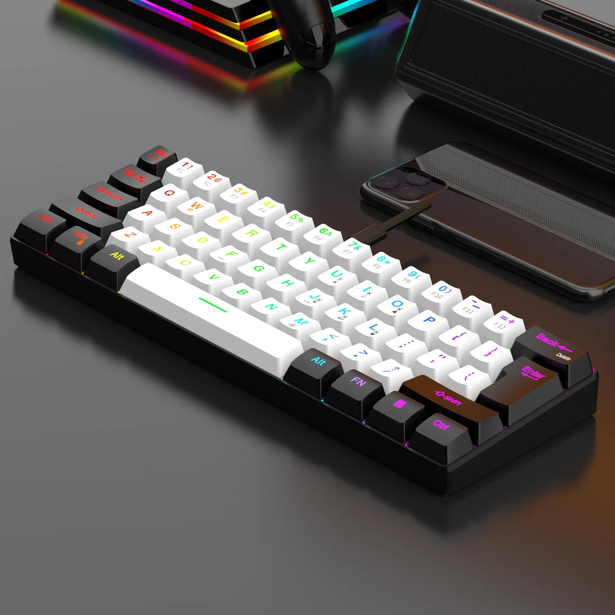 60% Wired Gaming Keyboard – 61-Key Compact RGB Backlight Waterproof for PC & Mac