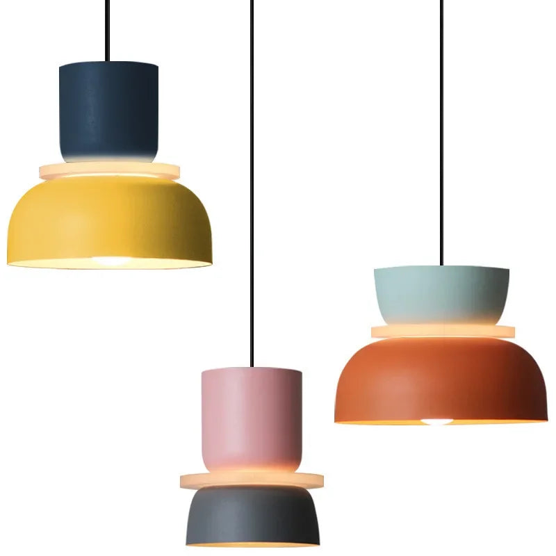 Modern Macaron LED Pendant Light Colorful Iron Hanging Lamp for Bar Dining