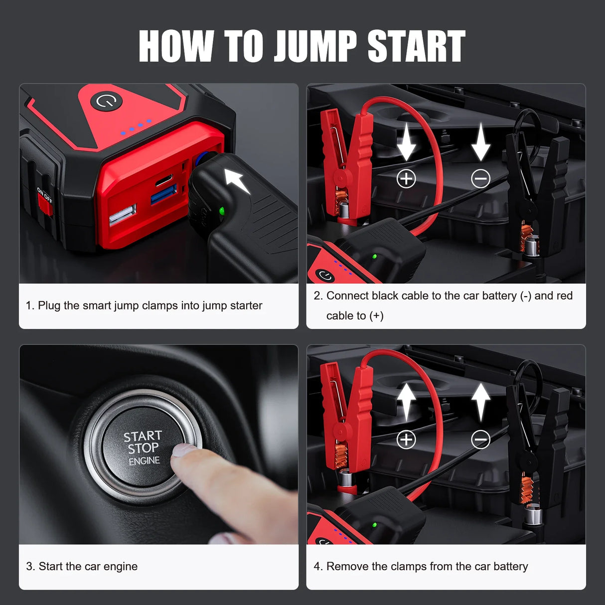3000A Car Jump Starter 12V Portable Battery Booster with Power Bank & LED Light