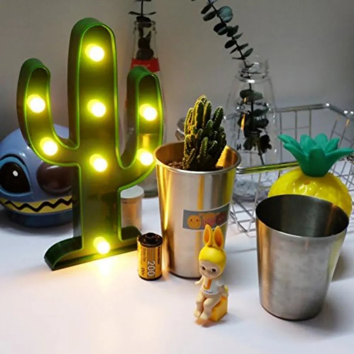 Cactus Night Light Battery Operated Mini Table Lamp Wall Mount Bedroom Decor