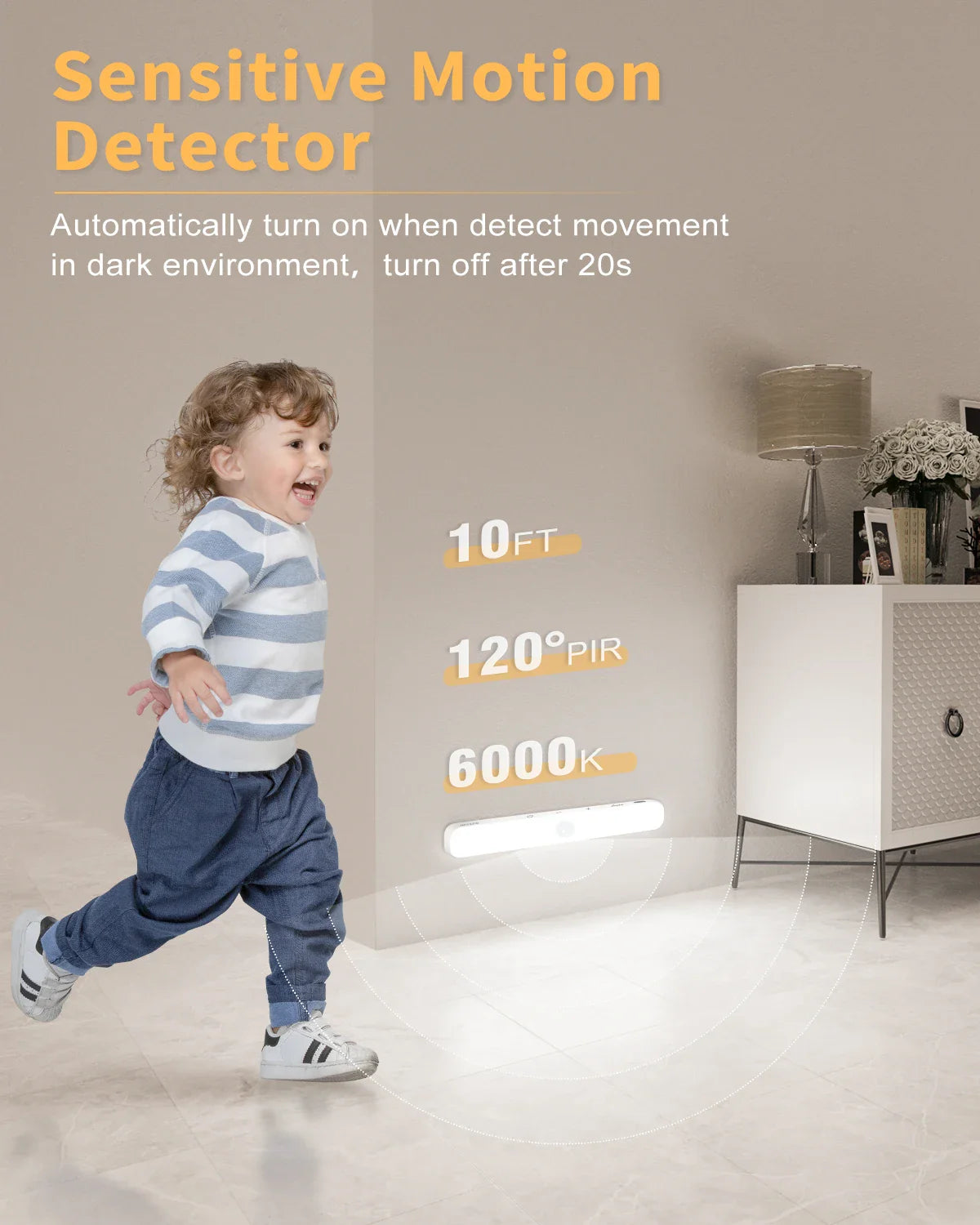 Motion Sensor LED Cabinet Light 60LED Rechargeable Wireless Under Cabinet Lamp