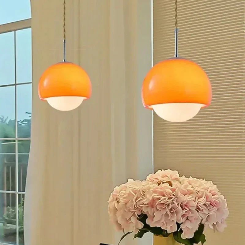 Pendant Lights Orange Round Ball Hanging Lamp for Restaurant Cafe Bar Bedroom Decor