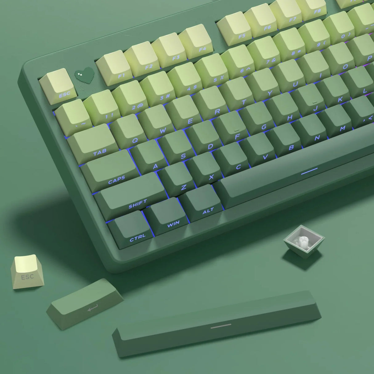 133-Key Gradient Green PBT Keycaps Cherry Profile Double Shot Side Printed Set
