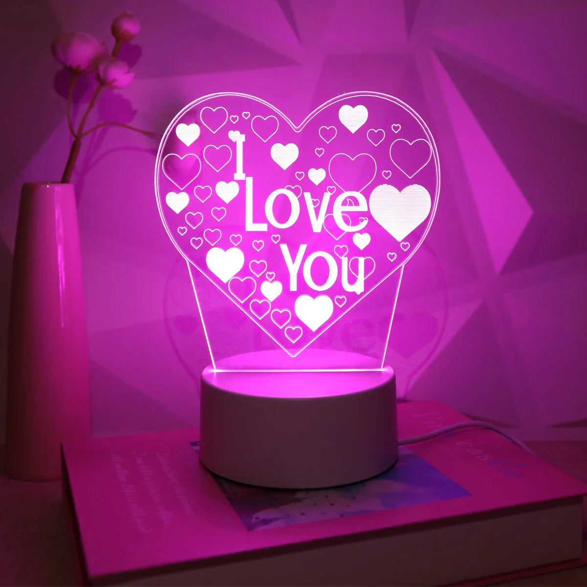 Pink 3D I LOVE YOU Night Light – Romantic LED Gift Lamp for Bedroom Lovers