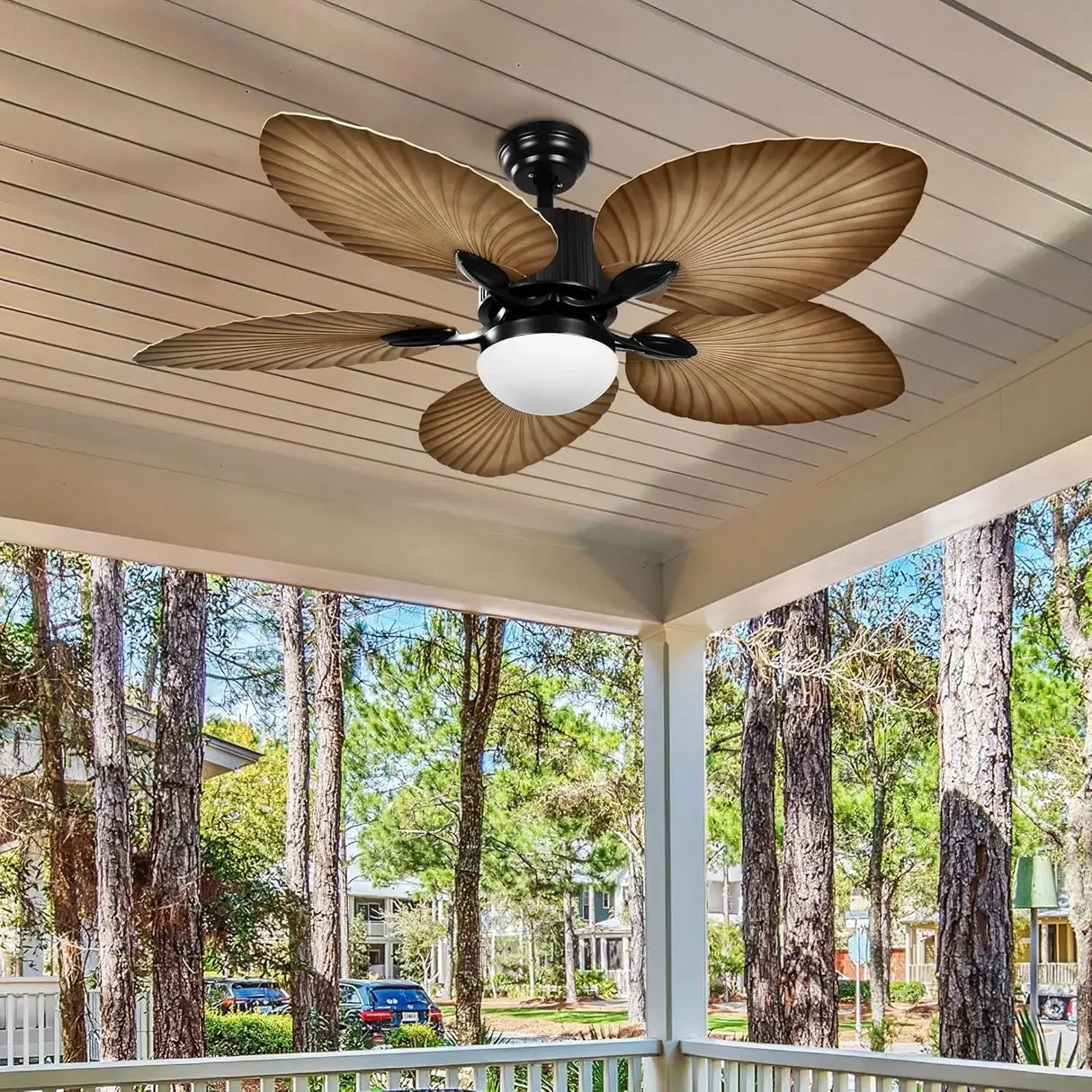 Outdoor Ceiling Fan 5 Palm Leaf Blades Brown Tropical
