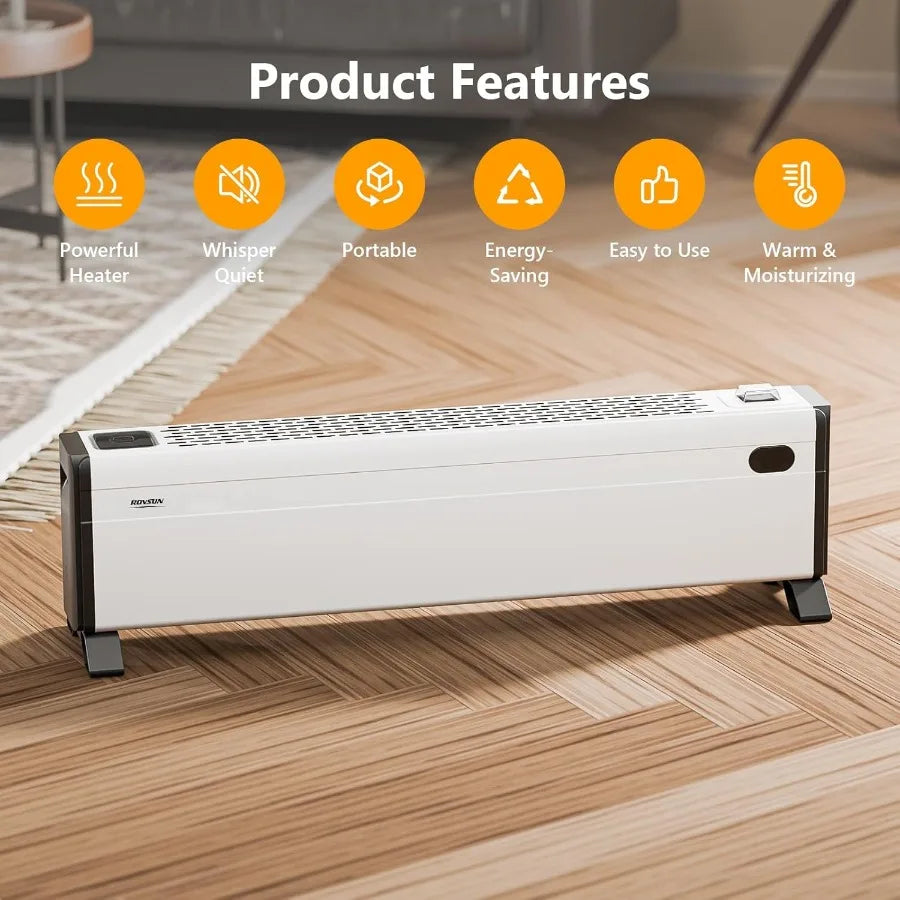 32-Inch Electric Baseboard Heater 1500W with Knob Control for Home Indoor Use