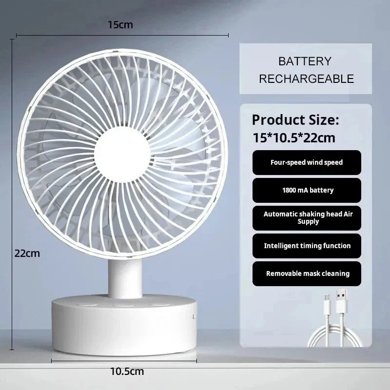 Portable Rechargeable Fan 4-Speed Silent 8-Hour Timer
