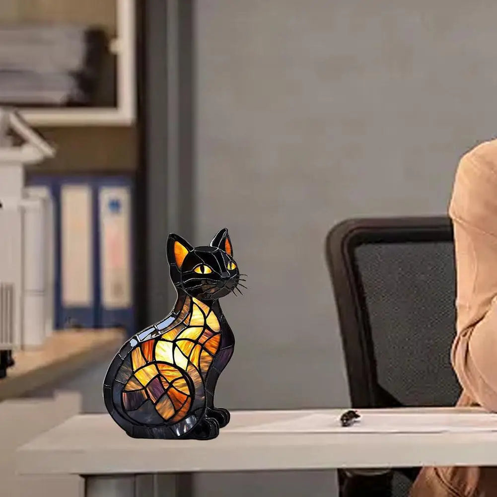 3D Retro Magic Stained Glass Cat Lamp Nightstand LED Multi-Color Cute Gift 2025