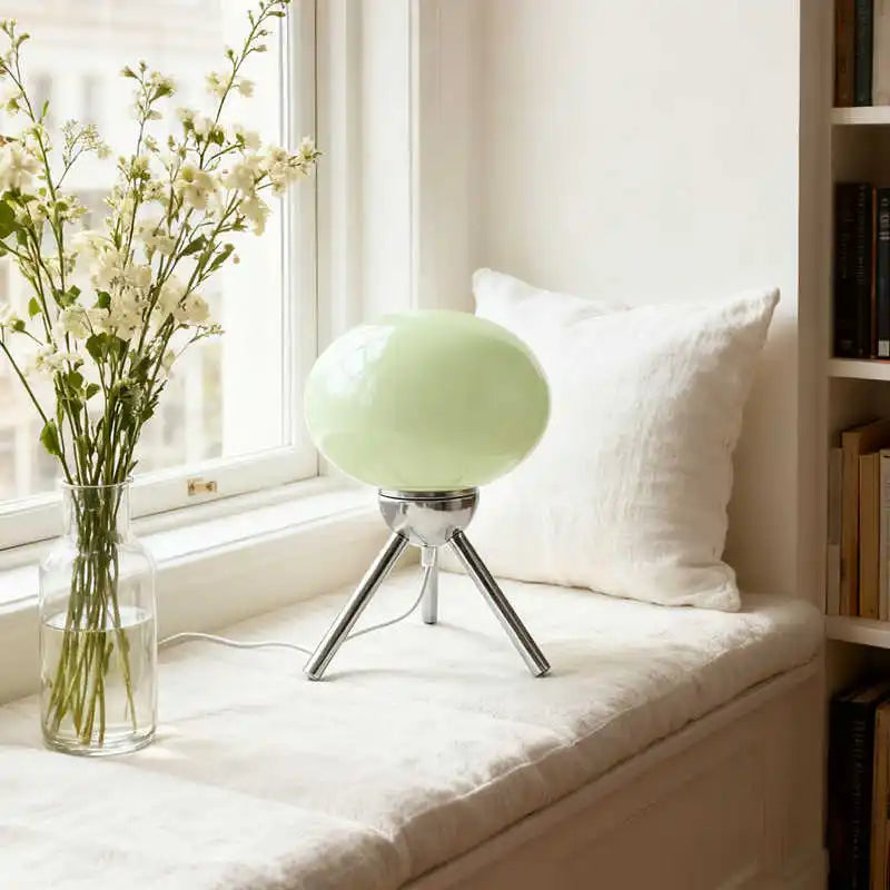 Artistic Spherical Glass Table Lamp Tripod Base Decorative Ambient Lamp for Home